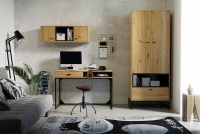 Biurko Maleza z szufladą 120 cm - dąb artisan / czarny biurko do pokoju