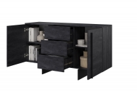Dwudrzwiowa komoda Larena z szufladami 150 cm - czarny beton / czarne nóżki czarna komoda do sypialni