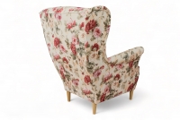 Fotel Uszak Vilano z podnóżkiem - tkanina drukowana w kwiaty Coral Wm-82 / nogi buk  Fotel Uszak Vilano - w kwiaty