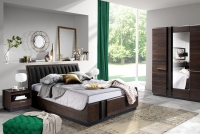 Drewniane łóżko Porti 76 z pojemnikiem 160x200 - dąb czekoladowy / czarny / Carabu 33 Drewniane łóżko Porti 76 z pojemnikiem 160x200 - dąb czekoladowy / czarny / Carabu 33