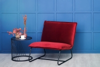 Fotel wypoczynkowy loft Paris - czerwony welur - Wyprzedaż fotel na metalowym stelażu 