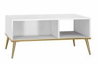 Stolik kawowy Goldin 08 z wnękami i metalowymi nogami 90 cm - biały / złote nogi biały stolik