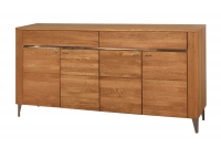 Drewniana komoda Latina 45 z szufladami i metalowymi nogami 180 cm - dąb miodowy Komoda czterodrzwiowa