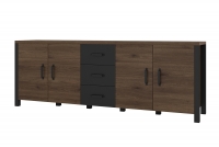 Czterodrzwiowa komoda Olin 25 z szufladami 220 cm - orzech okapi / czarny brązowa komoda do salonu