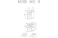 Komoda młodzieżowa Mobi MO9 z szufladami 90 cm - biały / turkus wnętrze komody 9 mobi