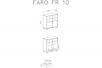 Dwudrzwiowa młodzieżowa komoda Faro FR10 z czterema szufladami  - biały lux / dąb artisan / szary Komoda młodzieżowa dwudrzwiowa z czterema szufladami Faro FR10 - biały lux / dąb artisan / szary - schemat