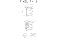Komoda młodzieżowa Pixel 9 z szufladami 85 cm - dąb biszkoptowy / biały lux / szary Komoda młodzieżowa Pixel 9 - dąb biszkoptowy/biały lux/szary - schemat