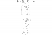 Komoda młodzieżowa Pixel 10 z szufladami 60 cm - dąb biszkoptowy / biały lux / szary Komoda młodzieżowa z czterema szufladami Pixel 10 - dąb biszkoptowy/biały lux/szary - schemat