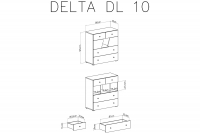 Komoda młodzieżowa Delta DL10 z szufladami 90 cm - dąb / antracyt Komoda młodzieżowa z czterema szufladami Delta DL10 - dąb / antracyt - wymiary