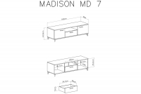 Szafka RTV Madison MD7 z szufladą 160 cm - czarny / dąb biszkoptowy Komoda RTV dwudrzwiowa z wnęką i szufladą Madison MD7 - czarny / dąb biszkoptowy - wymiary