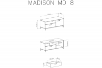 Komoda RTV Madison MD8 z szufladą 120 cm - biały / dąb biszkoptowy Komoda RTV jednodrzwiowa z wnęką i szufladą Madison MD8 - biały / dąb biszkoptowy - wymiary