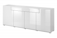 Czterodrzwiowa komoda Toledo 25 z szufladą 210 cm - biały połysk komoda w białym połysku