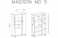 Komoda Madison MD5 - 90 cm - czarny / dąb biszkoptowy Komoda trzydrzwiowa Madison MD5 - czarny / dąb biszkoptowy - wymiary