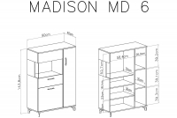 Komoda Madison MD6 - 90 cm - biały / dąb biszkoptowy Komoda trzydrzwiowa Madison MD6 - biały / dąb biszkoptowy - wymiary