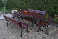 Zestaw mebli ogrodowych Królewski stół + 2 krzesła + 2 ławki - wiśnia komplet do ogrodu
