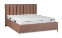 Łóżko tapicerowane sypialniane z pojemnikiem Misel - 160x200, nogi złote łóżko tapicerowane z wysokim wezgłowiem 