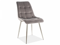 Krzesło tapicerowane Chic Velvet na metalowych nogach - szary / Bluvel 14 / nogi chrom szare tapicerowane krzesło