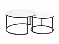Zestaw stolików kawowych Atlanta C - efekt marmuru / biały / czarne nogi - 2 elementy stoliki kawowe