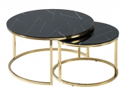 Zestaw okrągłych stolików kawowych Muse - czarny / efekt marmuru / złote nogi - 2 elementy Zestaw okrągłych stolików kawowych Muse - czarny / efekt marmuru / złote nogi - 2 elementy