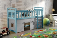 Łóżko dziecięce antresola Felixio ZP 003   niebieska antresola dziecięca z kolorowym domkiem 