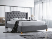Łóżko tapicerowane Aspen 180x200 - szary / dąb popielate łóżko z wysokim wezgłowiem w stylu chesterfield