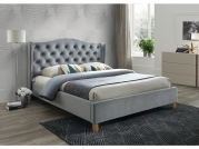 Łóżko tapicerowane Aspen Velvet 140x200 - szary / dąb szare łóżo w stylu chesterfield