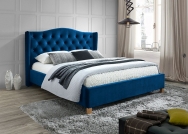 Łóżko tapicerowane Aspen Velvet 160x200 - granatowy / dąb tapicerowane łóżko w stylu chesterfield