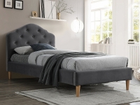Łóżko tapicerowane Chloe Velvet 90x200 - szary / dąb młodziezowe łóżko jednoosobowe