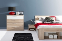 Łóżko do sypialni Milo 08 z wysuwanymi szafkami nocnymi i szufladami 140x200 - biały / dąb sonoma 