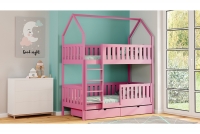 Łóżko domek piętrowe Nemos Certyfikat różowe łóżko pięrtrowe domek 