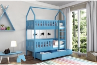 Łóżko domek piętrowe Nemos Certyfikat niebieskie łóżko dziecięce w kształcie domka 