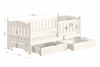 Łóżko dziecięce drewniane Alvins z szufladami - biały, 70x140 Łóżko dziecięce drewniane Alvins - wymiary