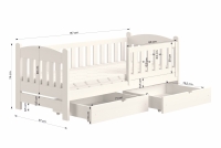 Łóżko dziecięce drewniane Alvins z szufladami - biały, 80x160 Łóżko dziecięce drewniane Alvins - wymiary