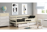 Łóżko dziecięce drewniane Ola II waniliowe łóżko z dwoma szufladami 