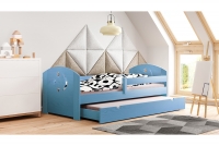 Łóżko dziecięce drewniane wyjazdowe Stars - Moon DP 021 Certyfikat niebieskie łóżko z dodatkowym miejscem