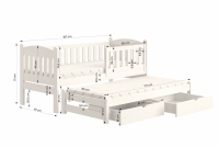 Łóżko dziecięce parterowe wysuwane Alvins z szufladami - biały, 80x180 Łóżko dziecięce parterowe wyjazdowe Alvins - Kolor Biały - wymiary