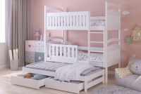 Łóżko dziecięce piętrowe wysuwane 3 os. Amely - biały, 80x200 Łóżko dziecięce piętrowe wysuwane 3 os. Amely - kolor biały - aranżacja