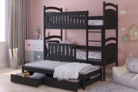 Łóżko dziecięce piętrowe wysuwane 3 os. Amely - czarny, 80x200 Łóżko dziecięce piętrowe wysuwane 3 os. Amely - kolor czarny - aranżacja