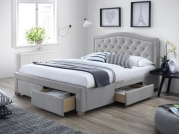 Łóżko tapicerowane Electra 140x200 - szary / dąb tapicerowane łóżko sypialniane z wysokim pikowanym wezgłowiem