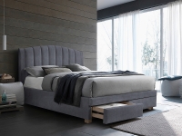 Łóżko tapicerowane Emotion Velvet 160x200 - szary / dąb tapicerowane łóżko sypialniane z wysokim wezgłowiem