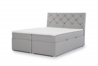 Łóżko kontynentalne z pojemnikami Bralin - 180x200 szare łóżko z wezgłowiem z guzikami 