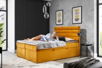 Łóżko kontynentalne z pojemnikami Riminis - 140x200 łóżko tapicerowane z ozdobnym wezgłowiem 