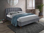 Łóżko tapicerowane Liguria Velvet 160x200 -  szary / ciemny brąz szare tapicerowane łóżko z wysokim wezgłowiem