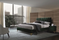 Łóżko tapicerowane  Mirage Velvet 160x200 - zielony / złoty zielone tapicerowane łóżko ze złotymi nóżkami