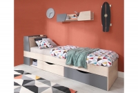 Łóżko młodzieżowe Delta DL15 L/P z szufladami 120x200 - dąb / antracyt szare łóżko młodziezowe