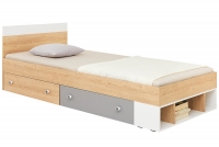 Łóżko młodzieżowe Pixel 15 z szufladami 120x200 - dąb biszkoptowy / biały lux / szary komfortowe łóżko młodzieżowe