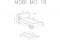 Łóżko jednoosobowe młodzieżowe 90x200 Mobi MO18 - biały / turkus Łóżko jednoosobowe młodzieżowe 90x200 Mobi MO18 - biały / turkus - wymiary