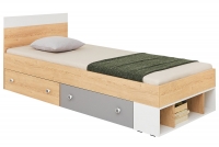 Łóżko jednoosobowe Pixel 14 młodzieżowe 90x200 - dąb biszkoptowy / biały lux / szary funkcjonalne łóżko młodzieżowe