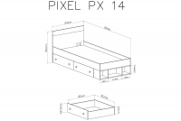 Łóżko młodzieżowe Pixel 14 - 90x200 - dąb biszkoptowy / biały lux / szary Łóżko młodzieżowe 90x200 Pixel 14 - dąb biszkoptowy/biały lux/szary - wymiary