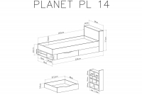 Łóżko młodzieżowe Planet 14 L/P - 90x200 - biały lux / dąb / morski Łóżko młodzieżowe Planet 14 L/P - biały lux / dąb / morski - schemat